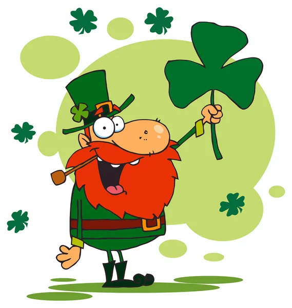 Cartoon leprechaun with clover leaf — Stock Vector