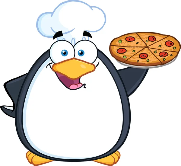 Bir Pizza tutan penguen — Stok Vektör