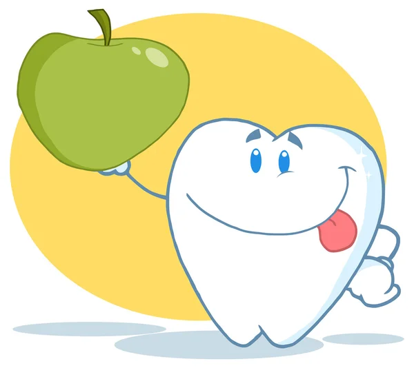 Smilende tand med grøn æble – Stock-vektor