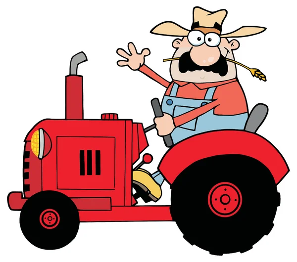 Happy Farmer In Red Tractor — Stock Vector