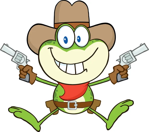 Cowboy Frog with Two Revolvers. — Stock Vector