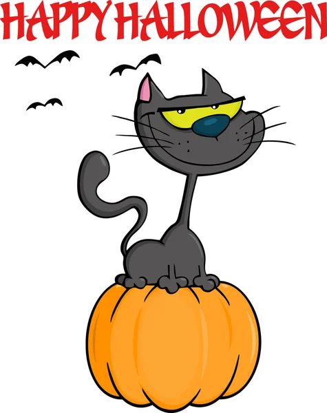 Black Cat On Pumpkin — Stock Vector