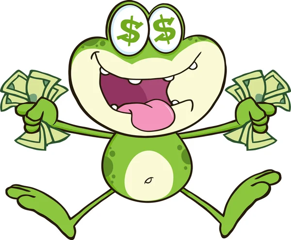 Crazy Frog Jumping med kontanter. — Stock vektor