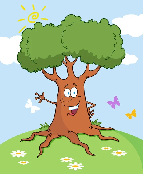 Drzewo kreskówka szczęśliwy — Wektor stockowy