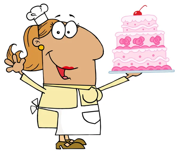 Cartoon vrouw met cake — Stockvector