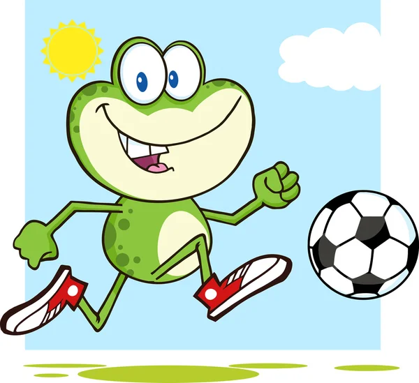 Frosch spielt mit Fußball. — Stockvektor