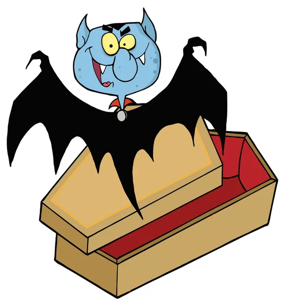 Feliz vampiro fuera del ataúd — Vector de stock