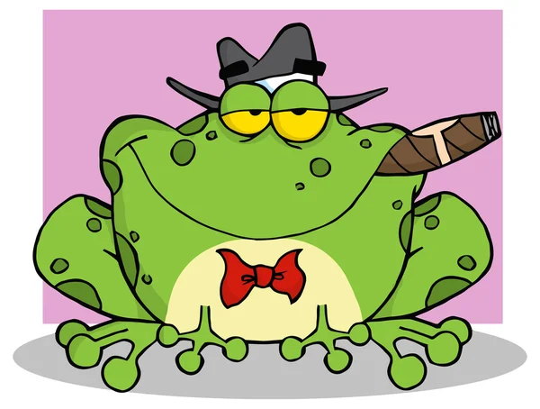 一顶帽子和雪茄的青蛙 — 图库矢量图片