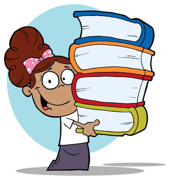 Girl with Stack Of Books — Stock Vector