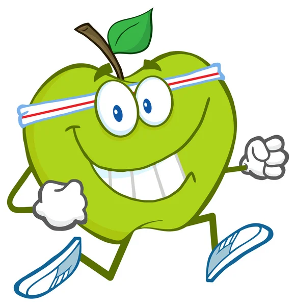 Friskt grönt äpple jogging. — Stock vektor