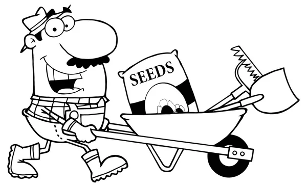 Cartoon Gardener with Barrow — Stock Vector