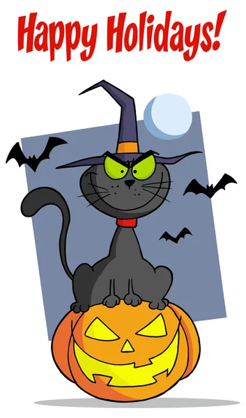 Halloween-Katze und Kürbis — Stockvektor