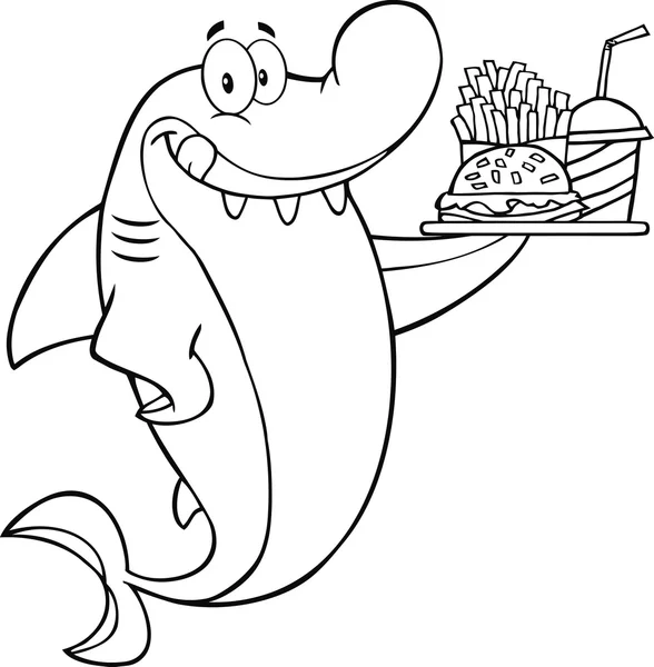 Žralok s Hamburger a hranolky. — Stockový vektor