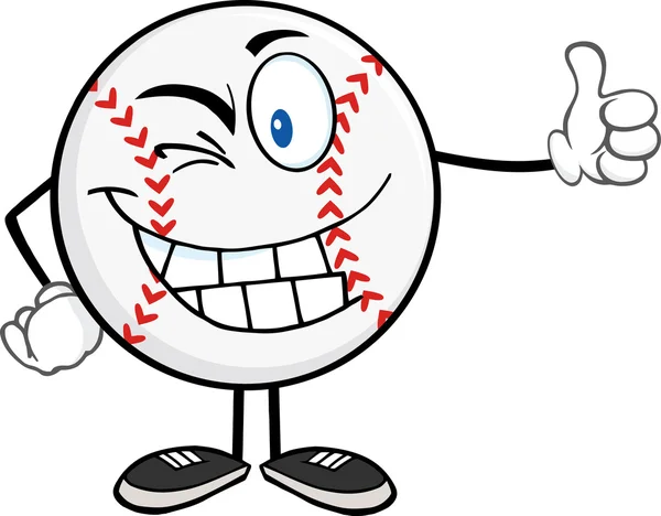 Balle de baseball tenant un pouce vers le haut . — Image vectorielle
