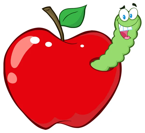 Happy Worm In Apple — Stock Vector