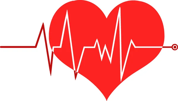 Gráfico Ecg en el corazón rojo — Vector de stock