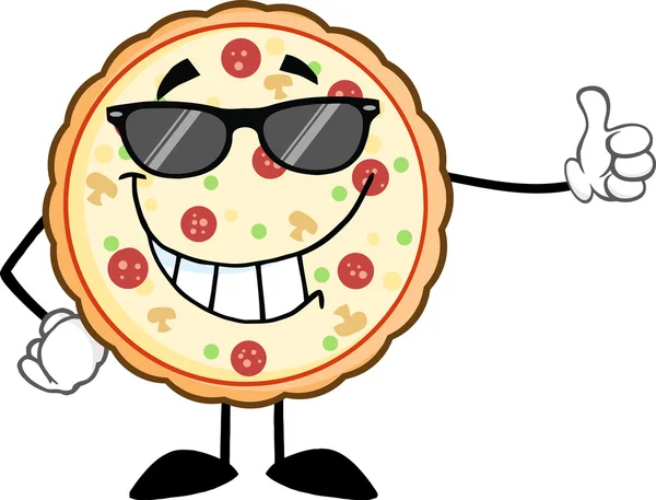 Pizza mit Sonnenbrille und Daumen hoch. — Stockvektor