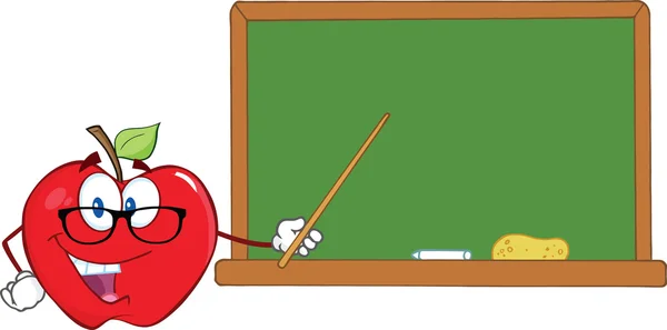Apple öğretmen karakteri ile kara tahta — Stok Vektör