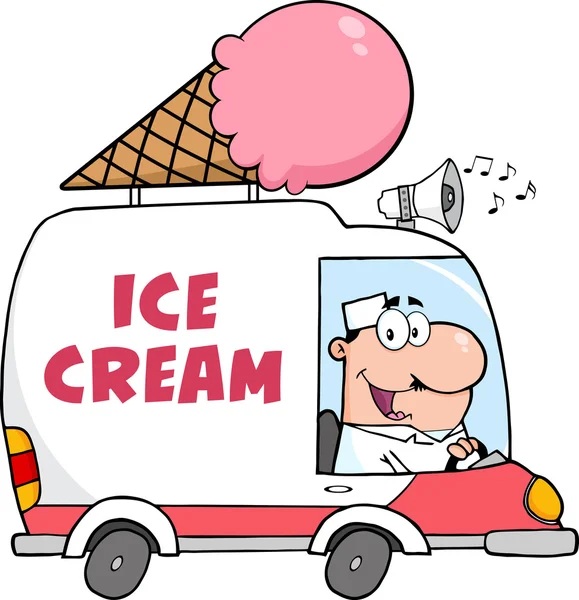 Ice Cream Man rijden Truck. — Stockvector