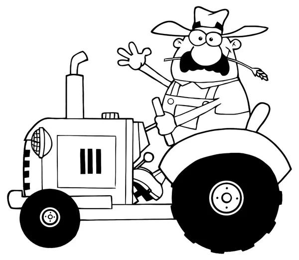 Outlined Farmer  Driving A Tractor — Stock Vector