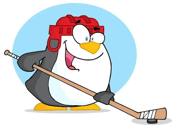 Pinguino che gioca a hockey su ghiaccio — Vettoriale Stock