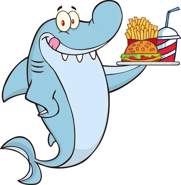 Hamburguesa Shark Holding y papas fritas . — Vector de stock