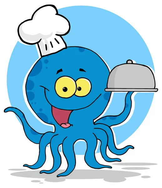 Octopus Chef Serving Food — Stockvector