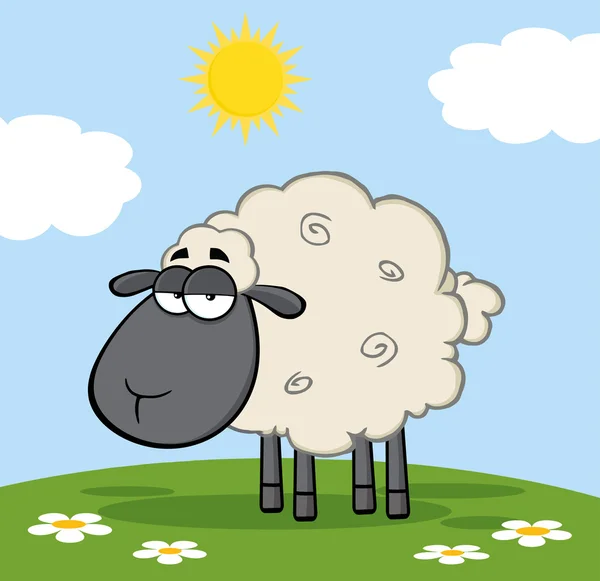 Czarna głowa owiec na łące — Wektor stockowy