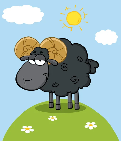 Black Ram Sheep  On A Hill. — Stock Vector