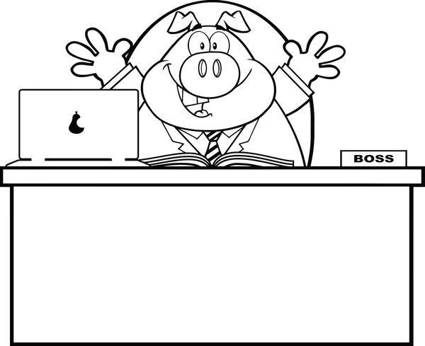 Businessman Pig  Behind Desk — Stock Vector