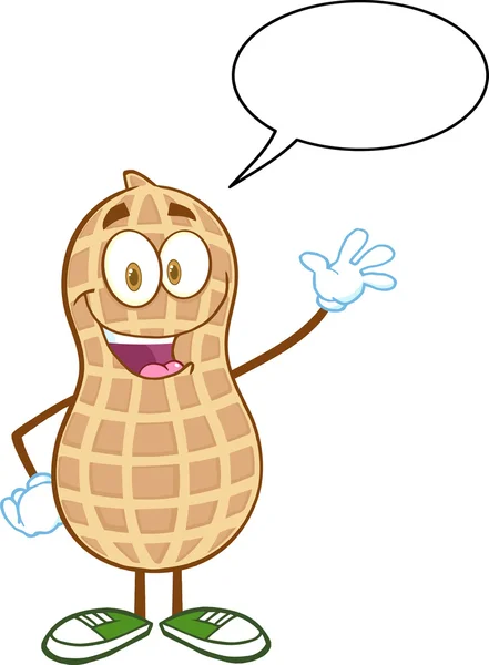 Funny Peanut Cartoon Character Waving — Stock Vector