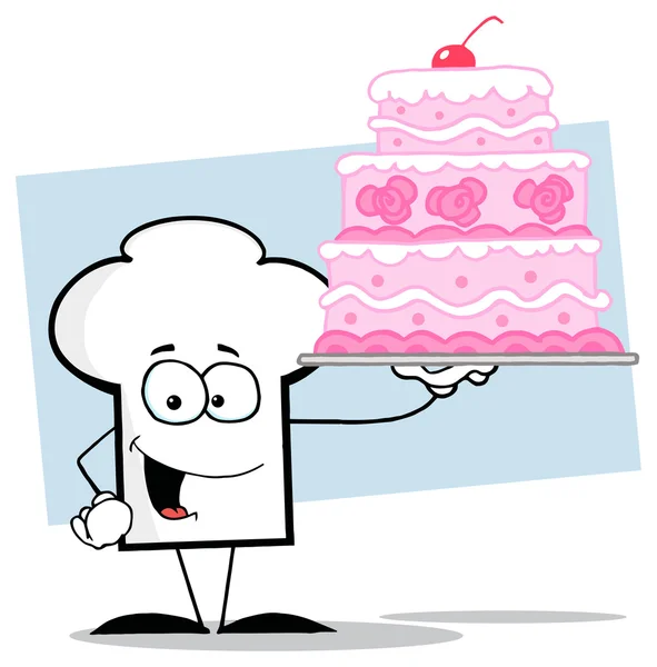Кухарі Капелюх Персонаж тримає торт — стоковий вектор