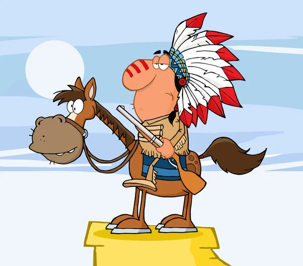 印第安酋长拿着枪上的马. — 图库矢量图片