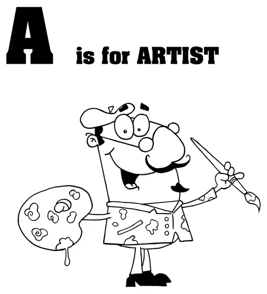 Буква алфавита А с художником карикатуры — стоковый вектор