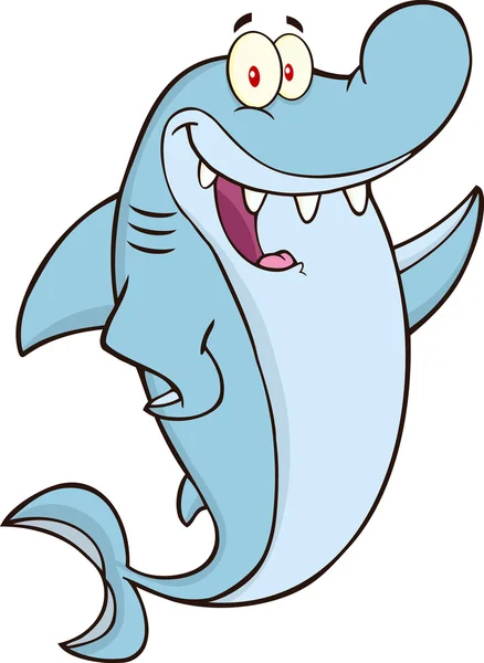 Mutlu köpekbalığı karakter sallayarak. — Stok Vektör