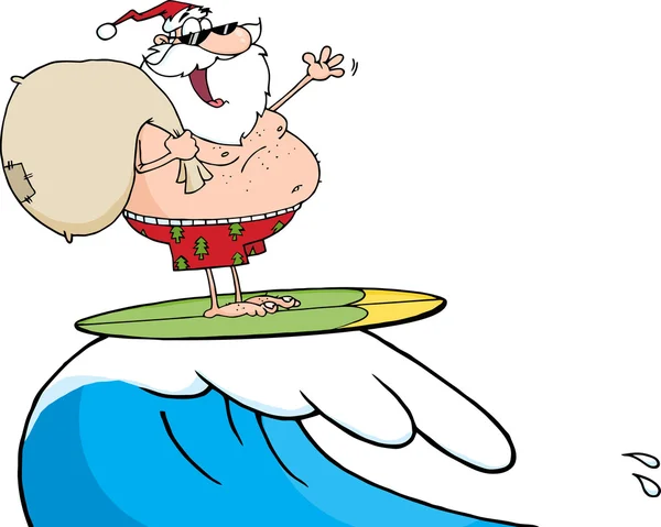 Santa claus rijden op surfplank — Stockvector