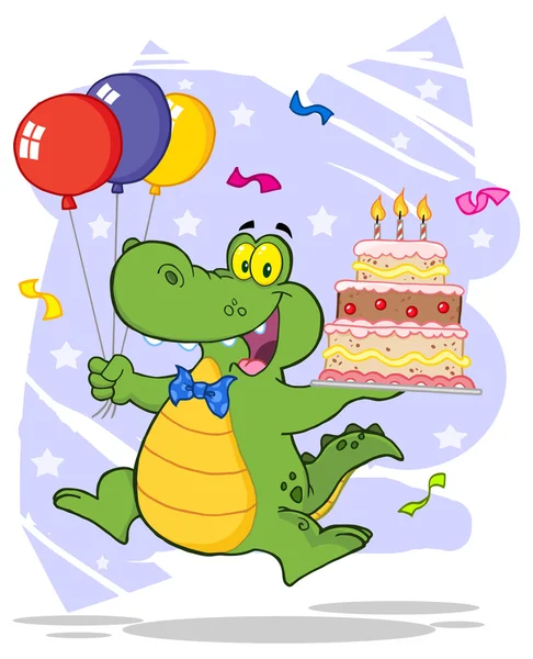 Birthday cartoon Crocodile character — Stock Vector