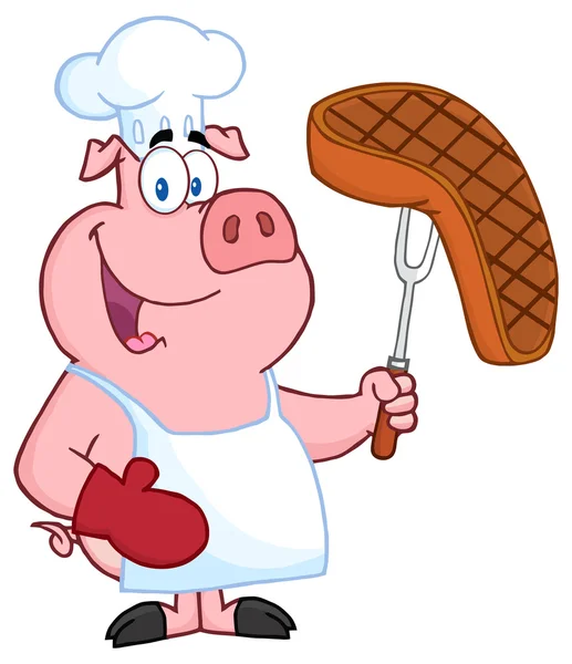 Maiale chef Holding un forchetta — Vettoriale Stock