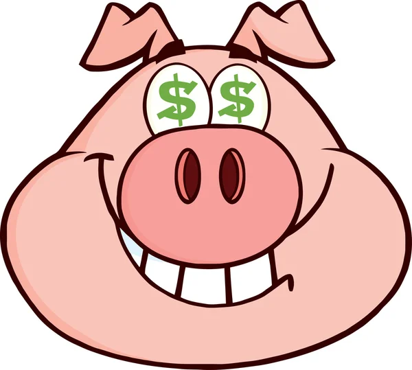 Tête de cochon riche avec des yeux de dollar . — Image vectorielle