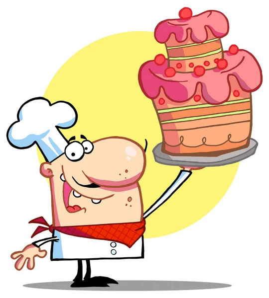 Мультяшний шеф-кухар з тортами — стоковий вектор