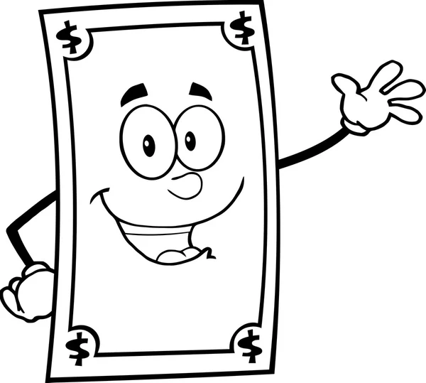 Personaje de dibujos animados dólar blanco y negro — Vector de stock