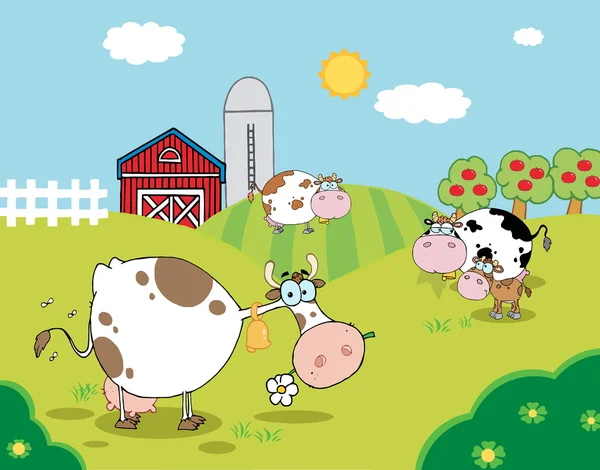 Grazing vacas leiteiras — Vetor de Stock