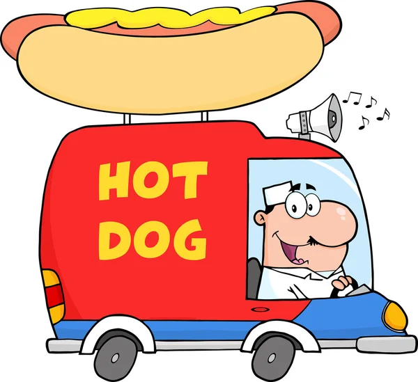 African American Hot Dog Vendor Driving Truck — Stock Vector