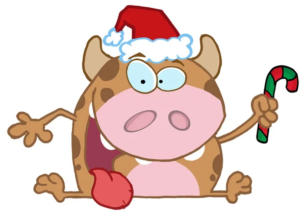 Vaca de Navidad de dibujos animados con caña — Archivo Imágenes Vectoriales