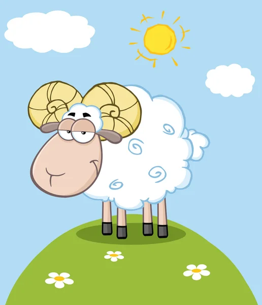 Cute Ram Sheep On A Hill. — Stock Vector