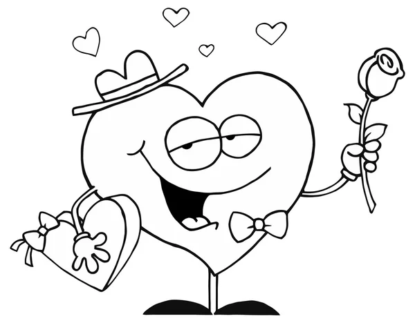 Cartoon-Herz mit Blume und Geschenk — Stockvektor