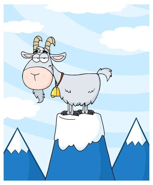 Goat On Top Of A Mountain Peak — Stock Vector