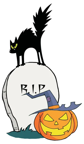 Cat And Jack On A Tombstone — Stock Vector