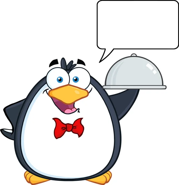 Pingwin serwuje jedzenie na talerzu — Wektor stockowy