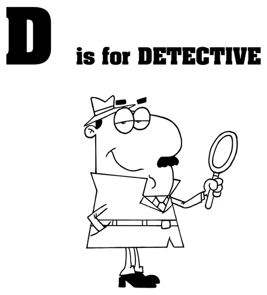 Letra D del alfabeto con detective de dibujos animados — Archivo Imágenes Vectoriales